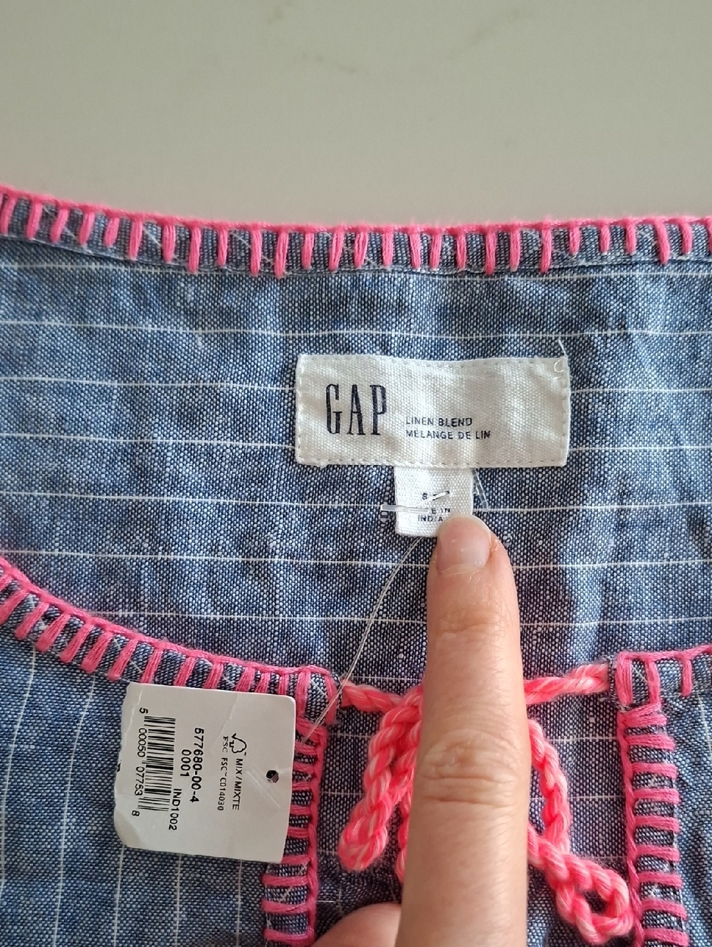 NWT Gap Blue & White Striped Linen Summer Tunic with Pink Accents (Size S) - Picture 2 of 6